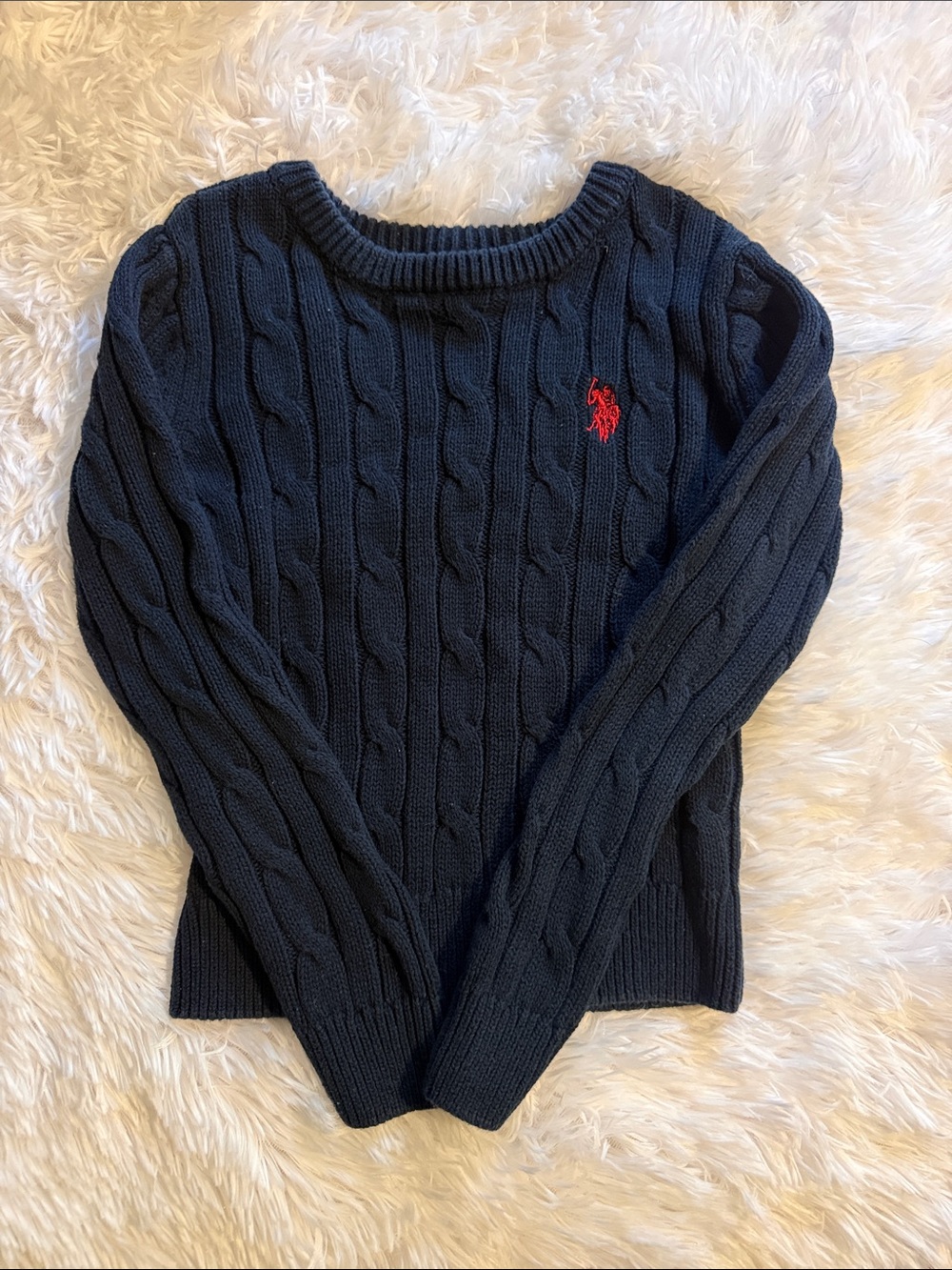 U.S. Polo Assn. Navy Cable Knit Sweater with Red Pony Logo